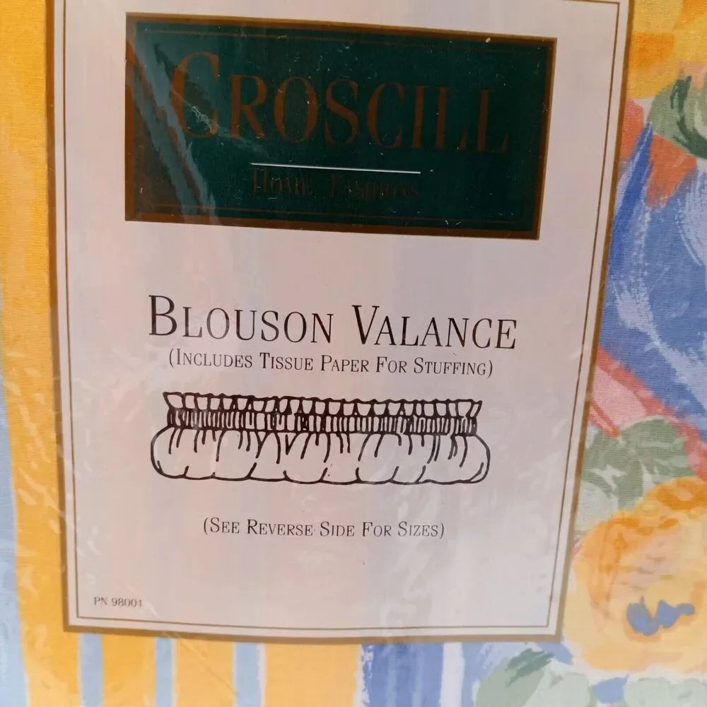 New Croscill Fiesta Yellow Blue Rose Floral Blouson Valance 15 x 88